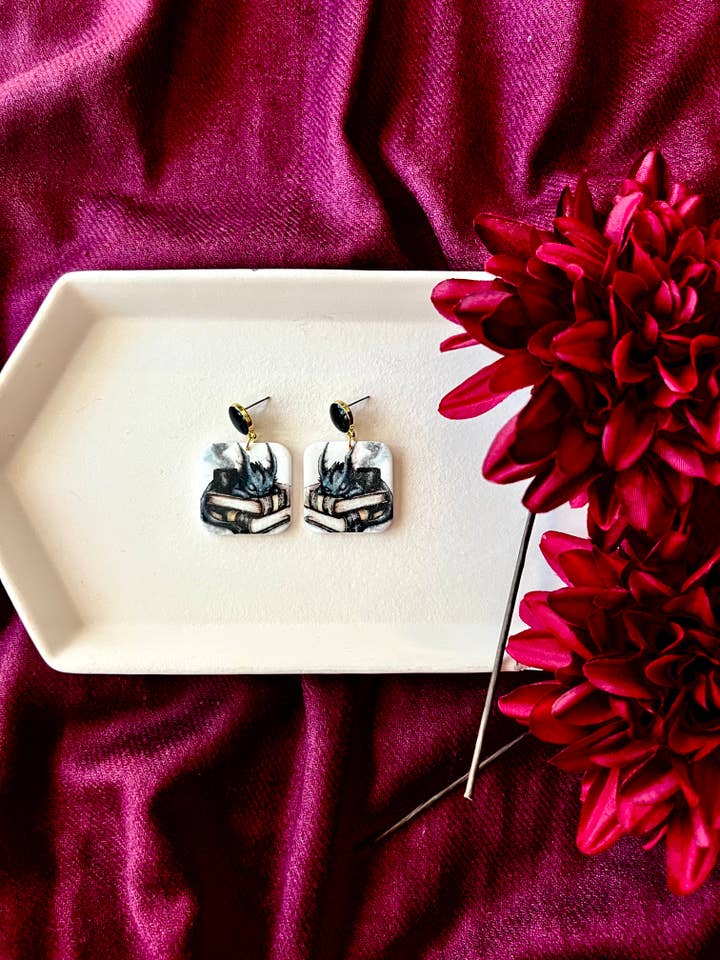 Dragon Book Earrings, Dragon Earrings, Book Clay Earrings for wholesale by SeizeTheClayJewelry