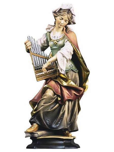 Statue of Saint Cecilia in carved wood for wholesale by Costa Articoli Religiosi
