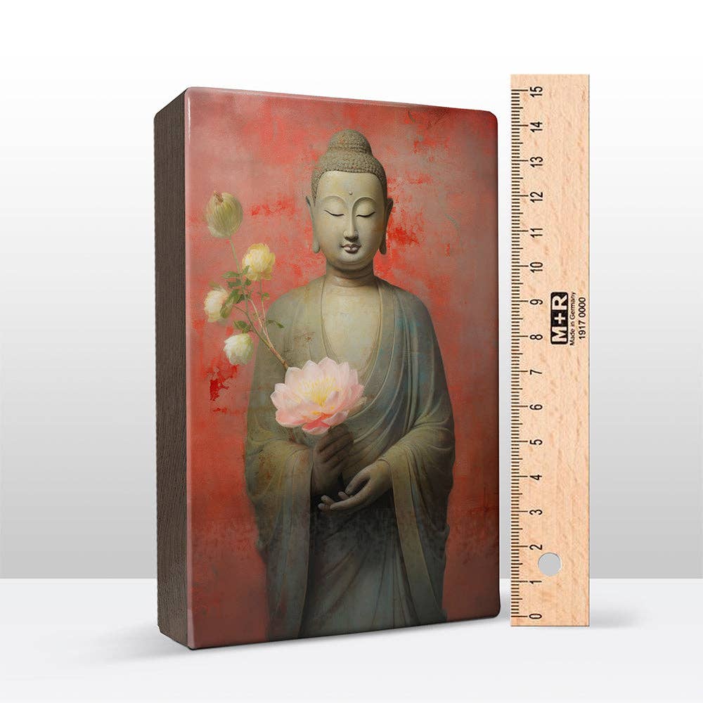 Laqueprint – wholesale Art print – Buddha with flowers - Mini Laqueprint - 9.6 x 14.7 cm - LPS5241