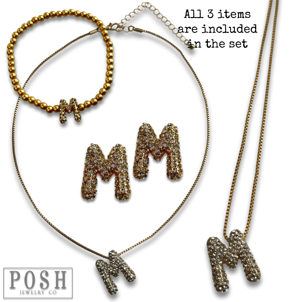 Pink Panache Brands - Wholesale Jewelry Set - Rhinestone initial jewelry set18