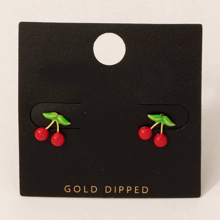 Gold Dipped Mini Cherry Stud Earrings for wholesale on Faire0
