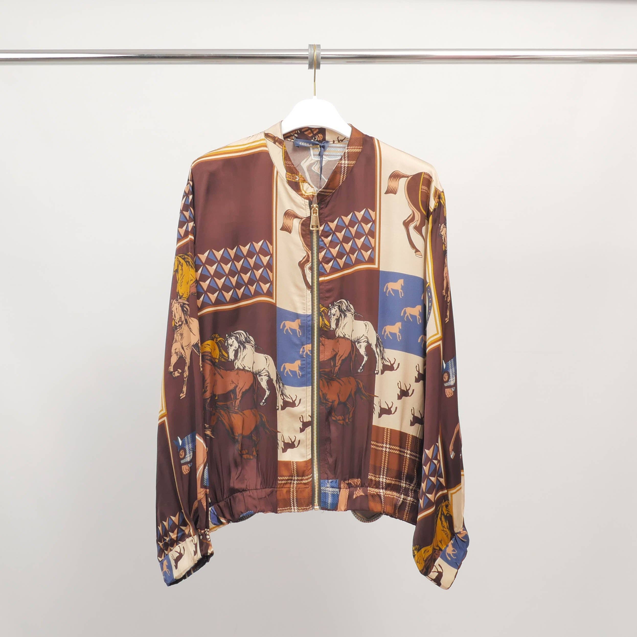 Cecile Wang - Wholesale Jacket - Women's - Equestrian print zip-up jacket in viscose and silk – KD8772VS-302