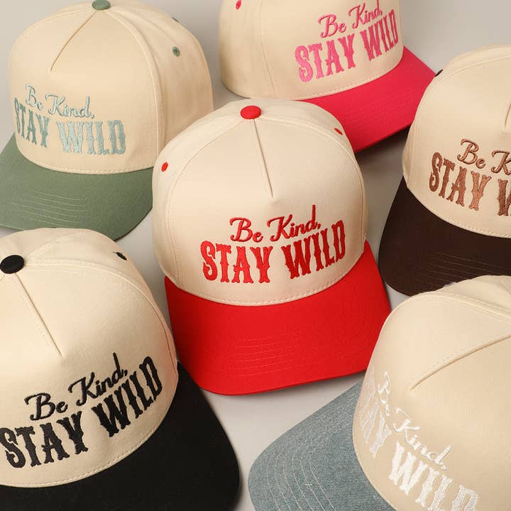 Fashion City - Wholesale Trucker Hat - Unisex - Be Kind Stay Wild Lettering Embroidery Trucker Hat