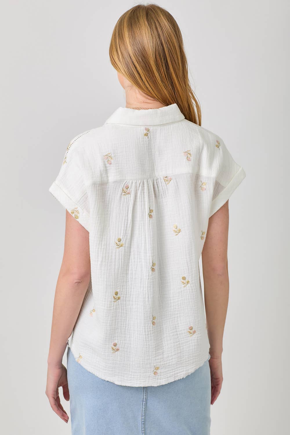 Mystree - Vente Chemise à col boutonné – femme - Haut brodé lavé 6095825