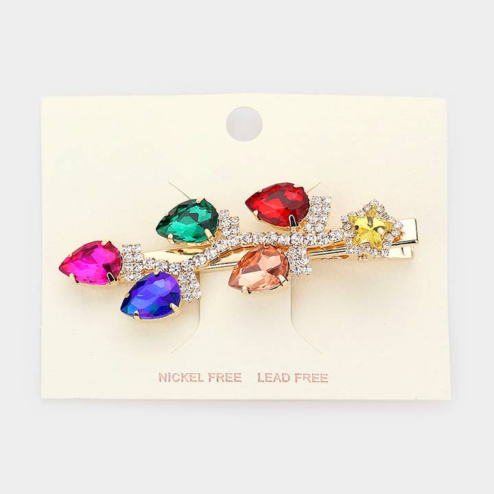 Pince à cheveux crocodile avec pierre en forme de goutte d'eau colorée pour la vente par Sensibling Corp.