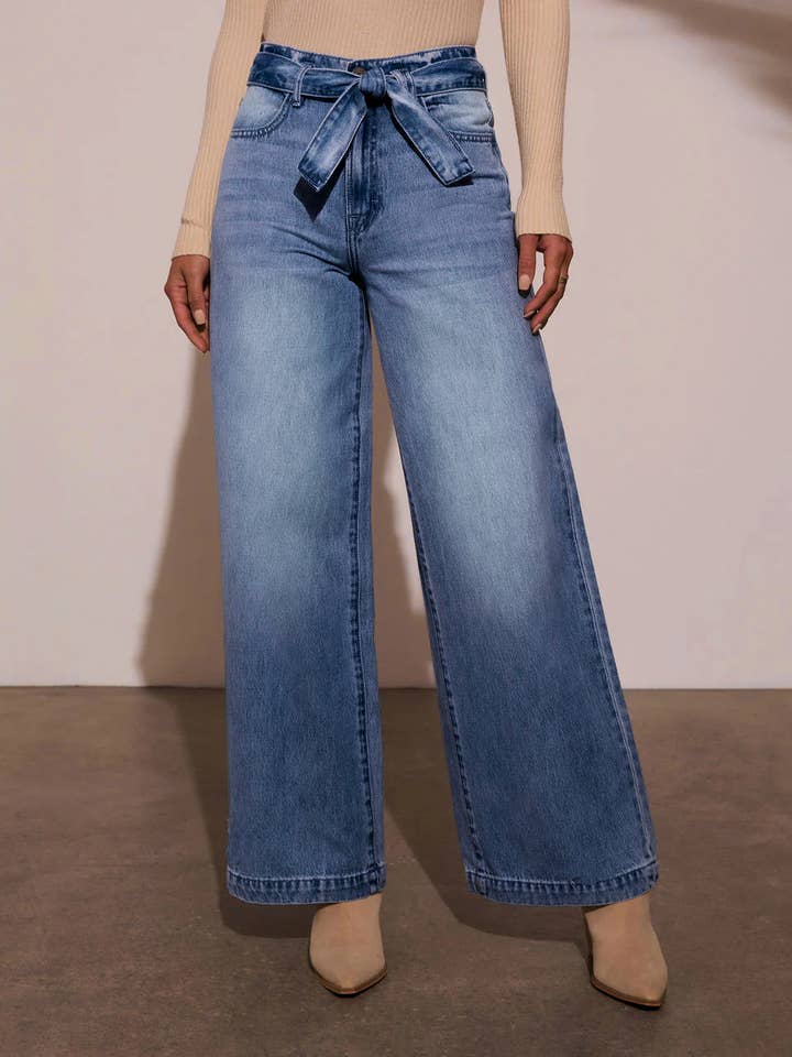 Vintage High-Waisted Strappy Straight-Leg Wide-Leg Jeans for wholesale by HIDDENBRAND