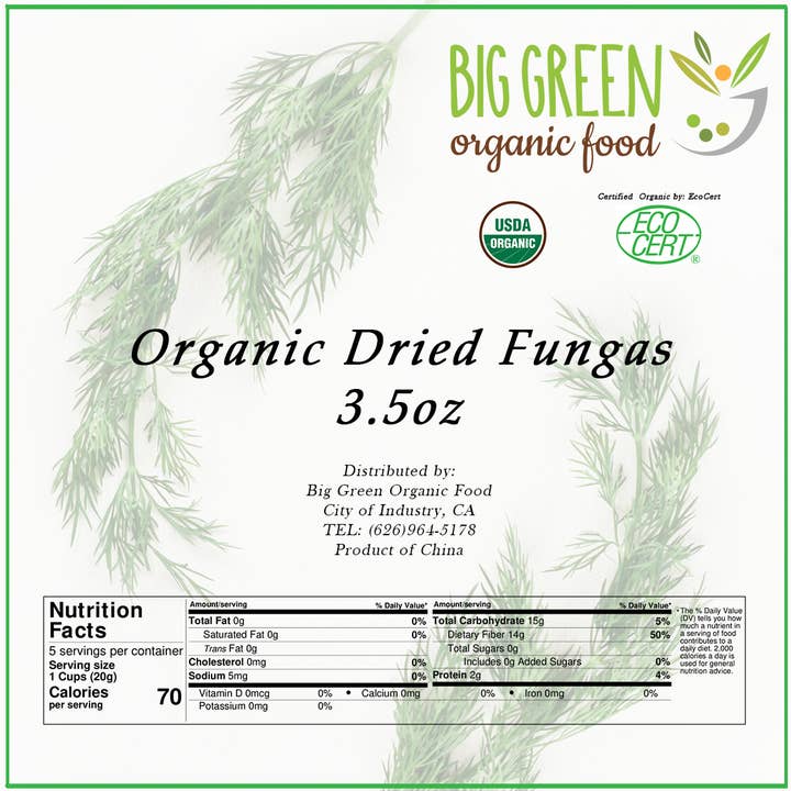 Big Green Organic Food - Wholesale Dried/Dehydrated Vegetables - Organic Dried Black Woodear Mushroom, 3.5oz