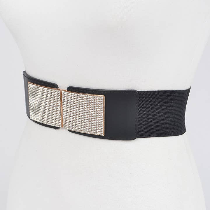 3AM BY H&D ACCESSORIES - Wholesale Belt - Women's - Rhinestone Metal Buckle Stretch Belt3