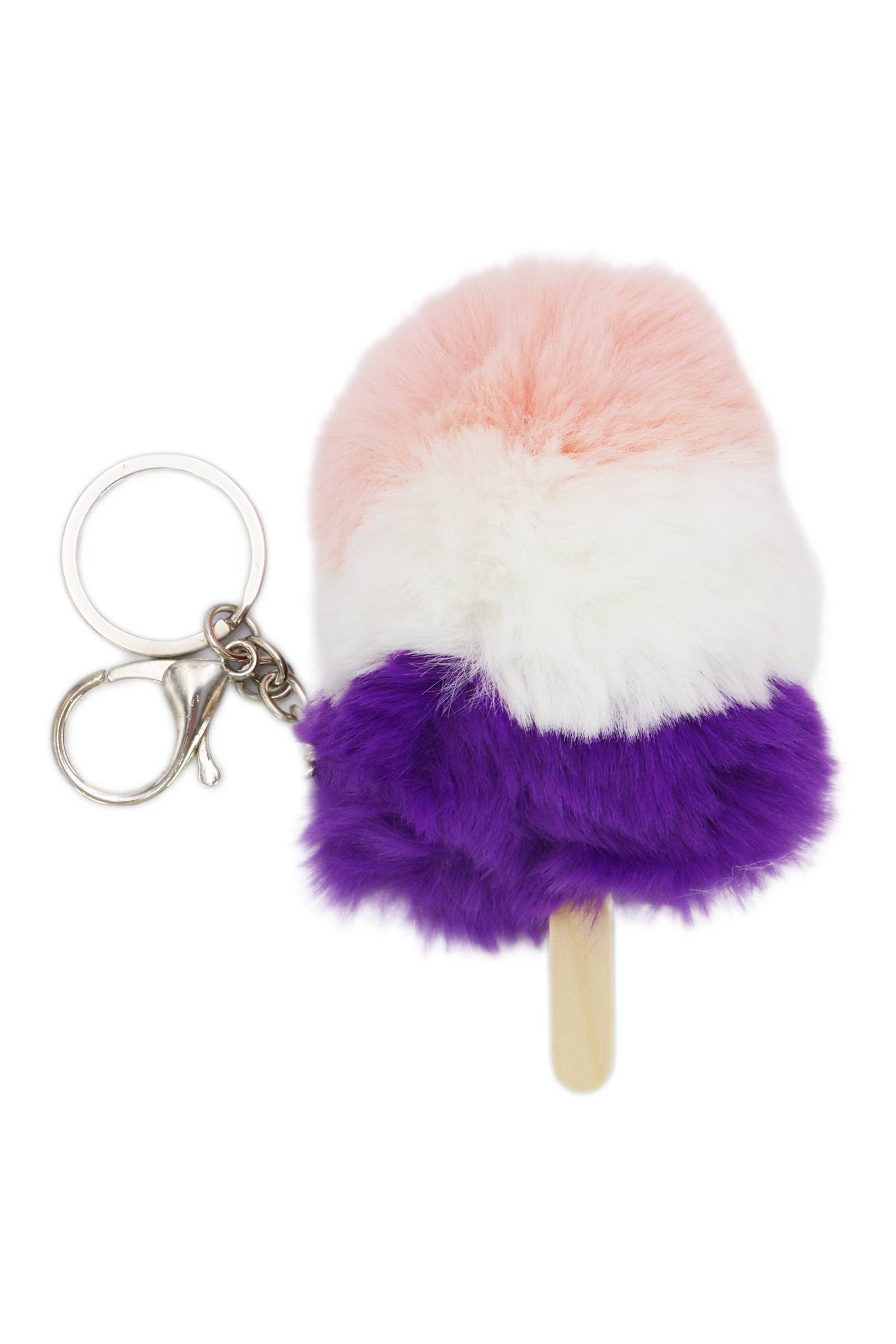 Cap Zone – wholesale Keychain – Women's – Colorful Fuzzy Popsicle Stick Faux Fur Key Chain - 12 pcs4