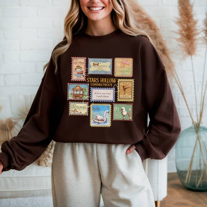 Stars Hollow Stamp Collection | Cozy Winter Sweatshirt for wholesale by Cozy Moon Co