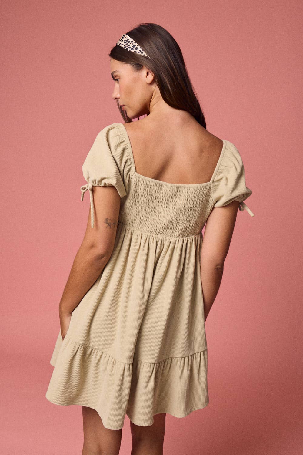 Taupe PD19024 - Sweetheart Puff Sleeve Dress for wholesale on Faire3