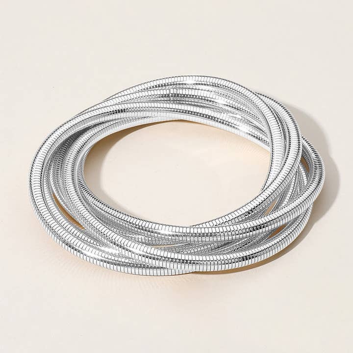 Sensibling Corp. - Wholesale Bangle Bracelet - Ribbed Metal Twisted Stretch Bangle Bracelet