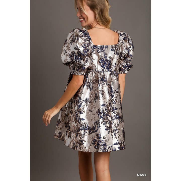STYLE USA - Wholesale Dress - Women's - Metallic Jacquard Floral Print Dress