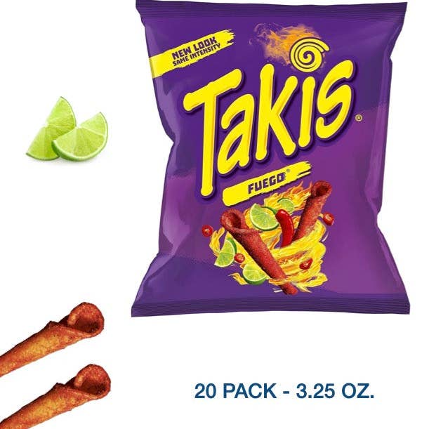 TAKIS Hot Chili Pepper & Lime (Fuego) 3.25 oz. 20 pack for wholesale by Go Direct Foods