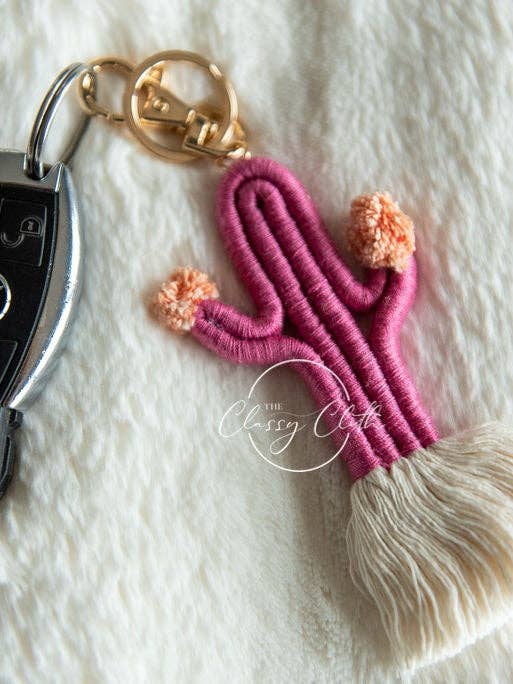 Boho Macramé Purse Key Chain Charm - Cactus RTS for wholesale by The Classy Cloth WS