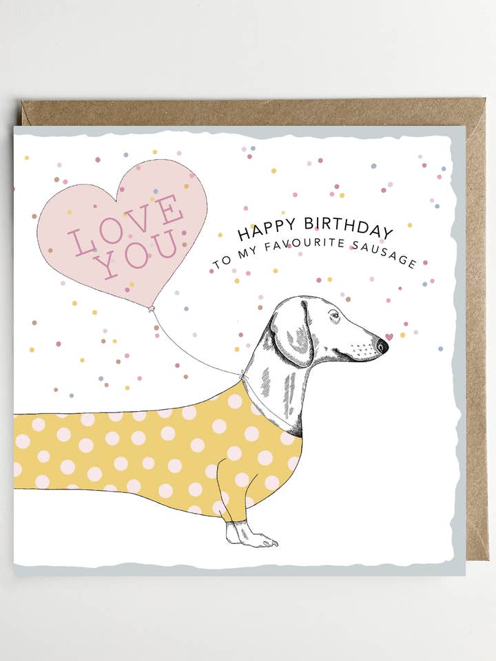 Födelsedagskort/Gratulationskort - korv hund födelsedagskort för wholesale av Dotty Dog Art