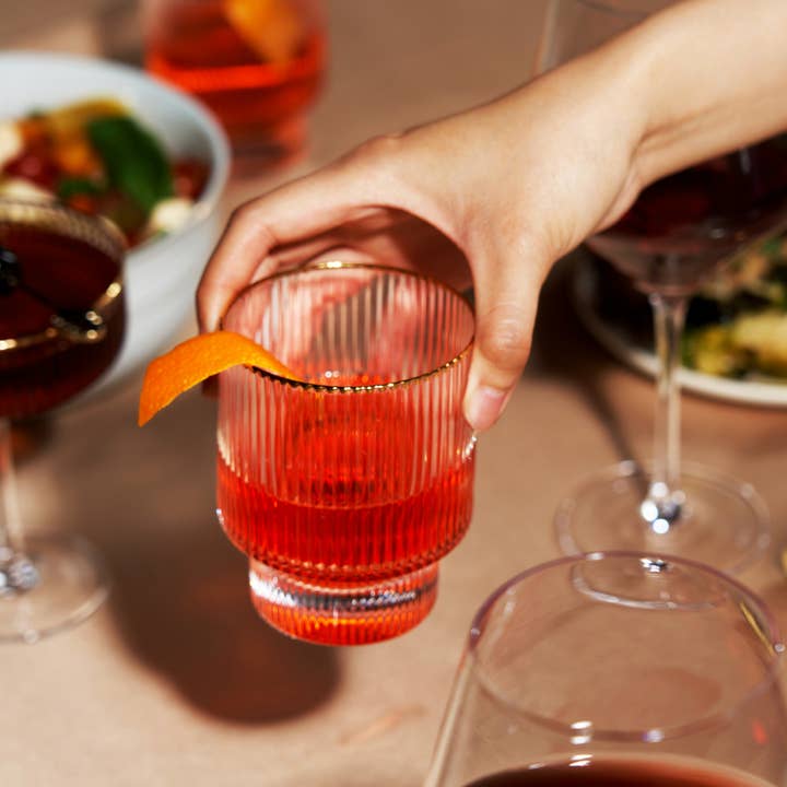 Viski - Wholesale Cocktail/Liquor Glass - Deco Meridian Gold-Rimmed Whiskey Crystal Tumblers