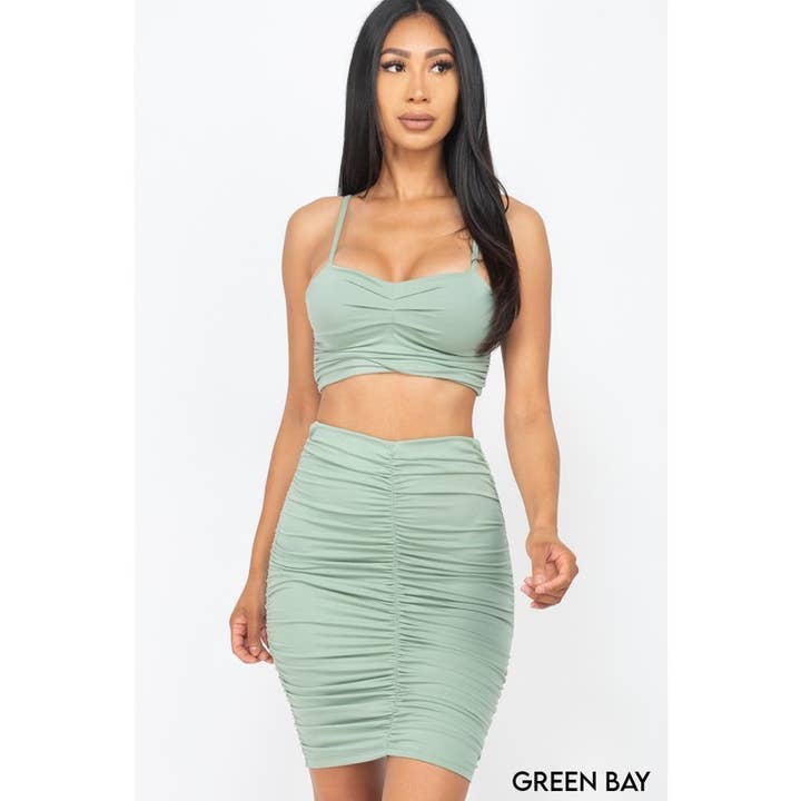 Ruched Crop Top and Mini Skirt Set for wholesale by Paperdoll