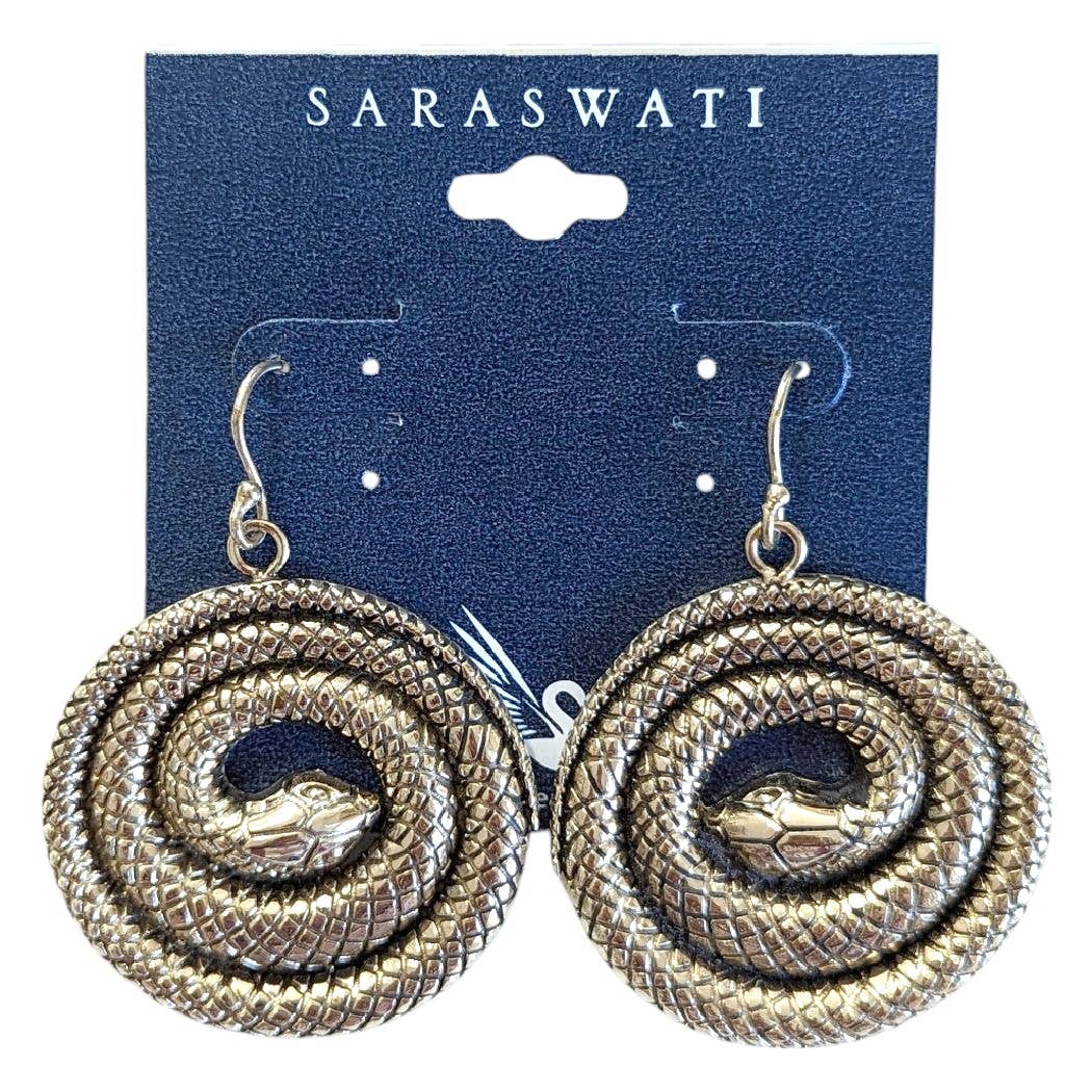 Saraswati Imports - Wholesale Dangle Earrings - Large Coiled Snake Brass Dangle Earrings1