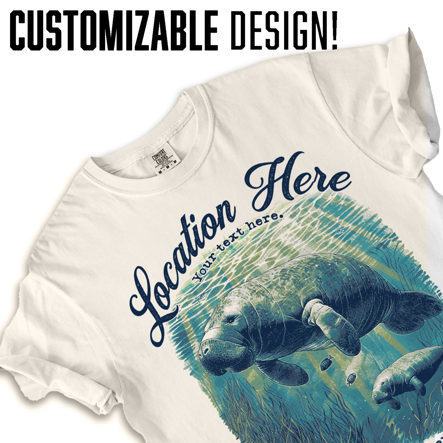 Textile Graphix - Wholesale Screen Printed T-Shirt - Women's - Vintage Manatee Tee – Customizable Ocean Wildlife Graphic1