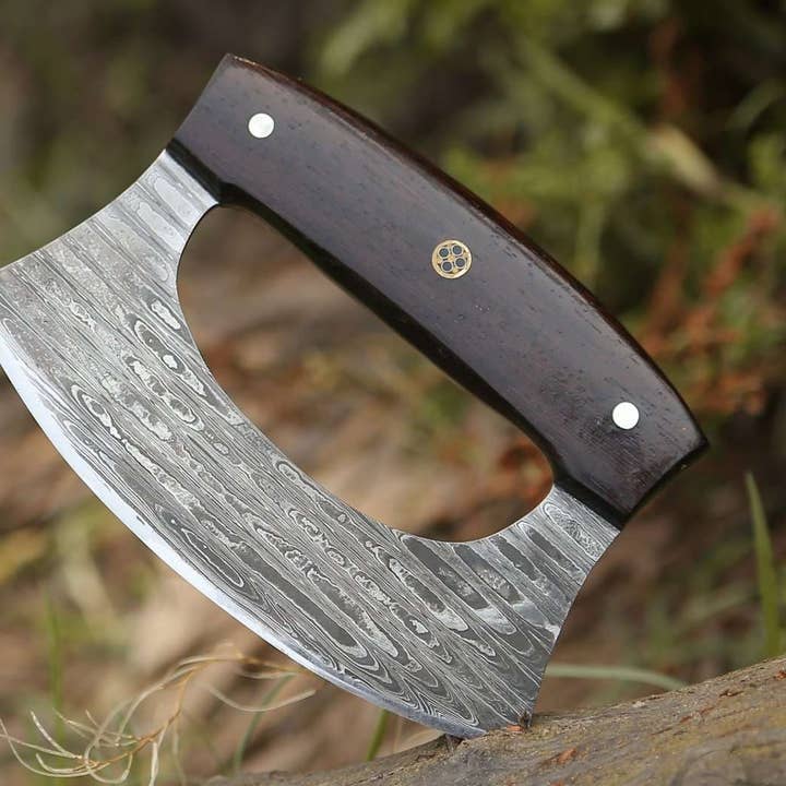 Shokunin USA – Faca de cozinha/utilitário por atacado – Faca Mezzaluna Ulu 6.0" com cabo exótico em madeira wenge