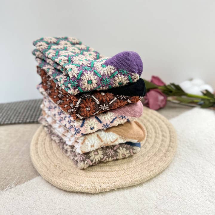 7DAYSSOCKS - Wholesale Socks - Women's - Women's Crew Vintage Flower Socks5