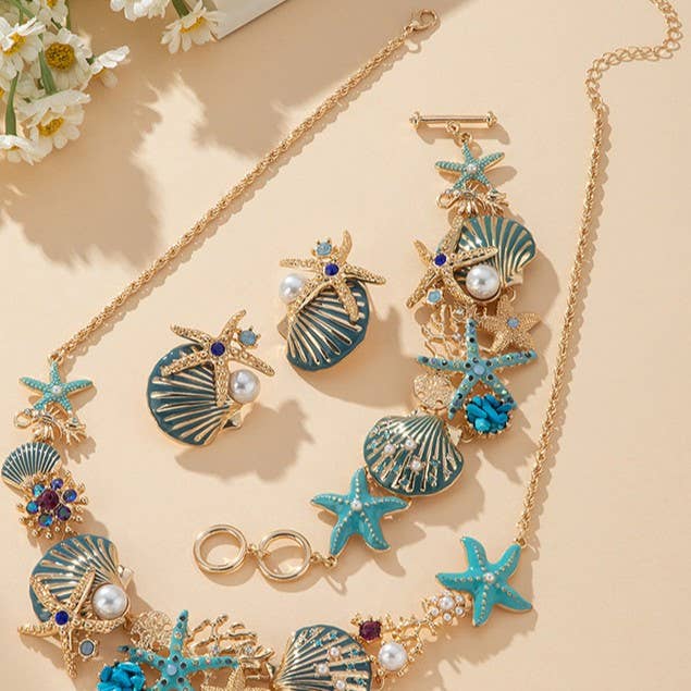 PEACH ACCESSORIES – wholesale Jewellery set – Nautical Starfish & Seashell Pearl Jewellery2
