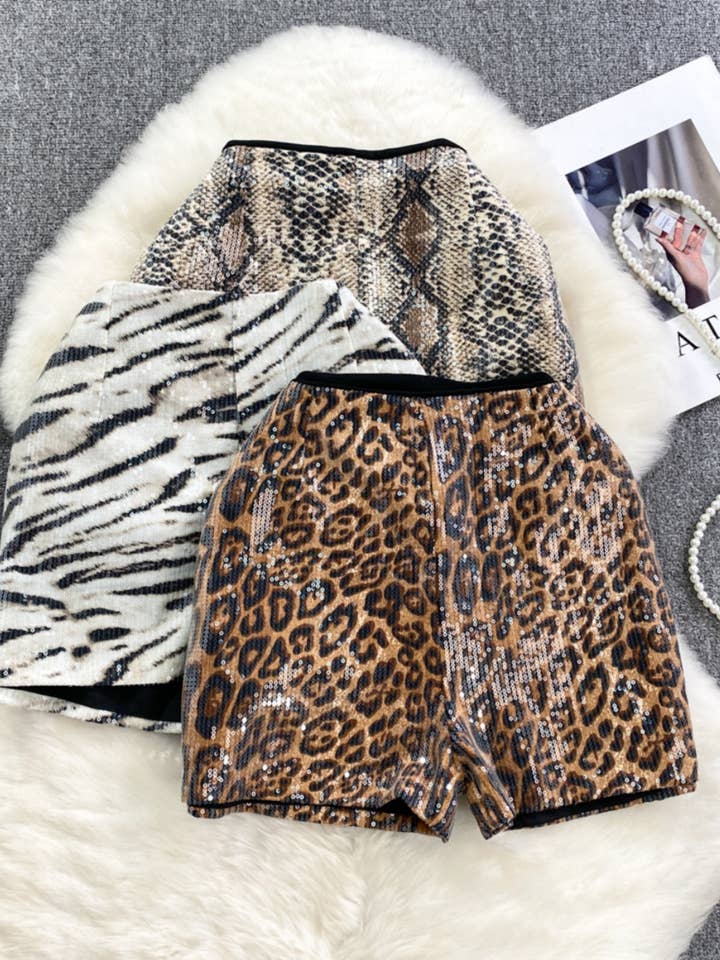 Animal Print Sequin High-Rise Shorts and other Purchase Wholesale sequin shorts. Free Returns & Net 60 Terms on Faire trending on Faire.