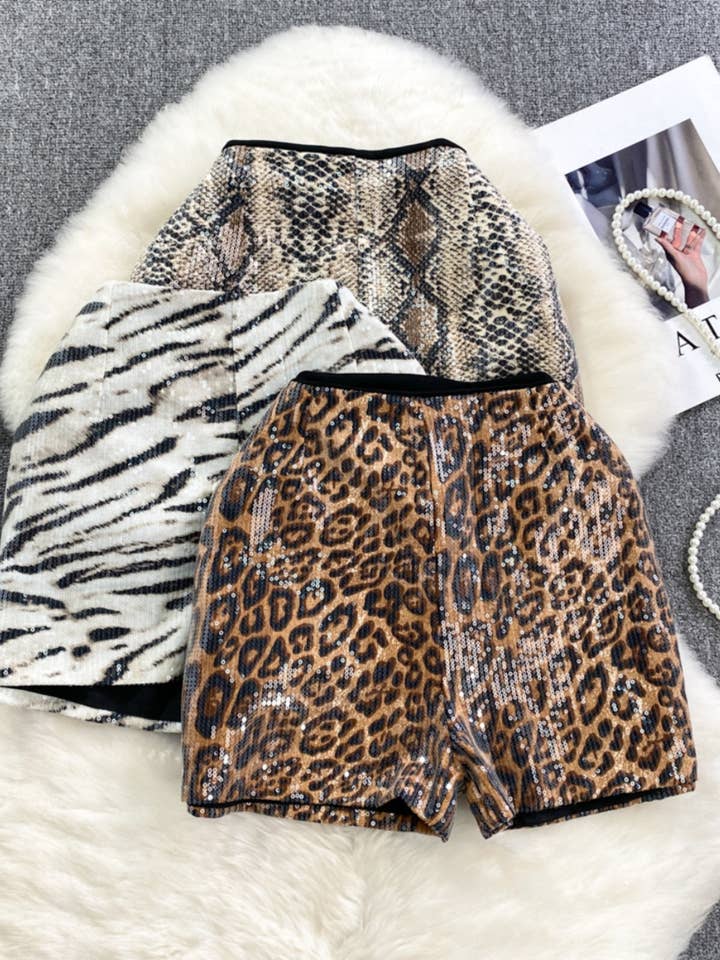 Animal Print Sequin High-Rise Shorts and other Purchase Wholesale sequin shorts. Free Returns & Net 60 Terms on Faire trending on Faire.