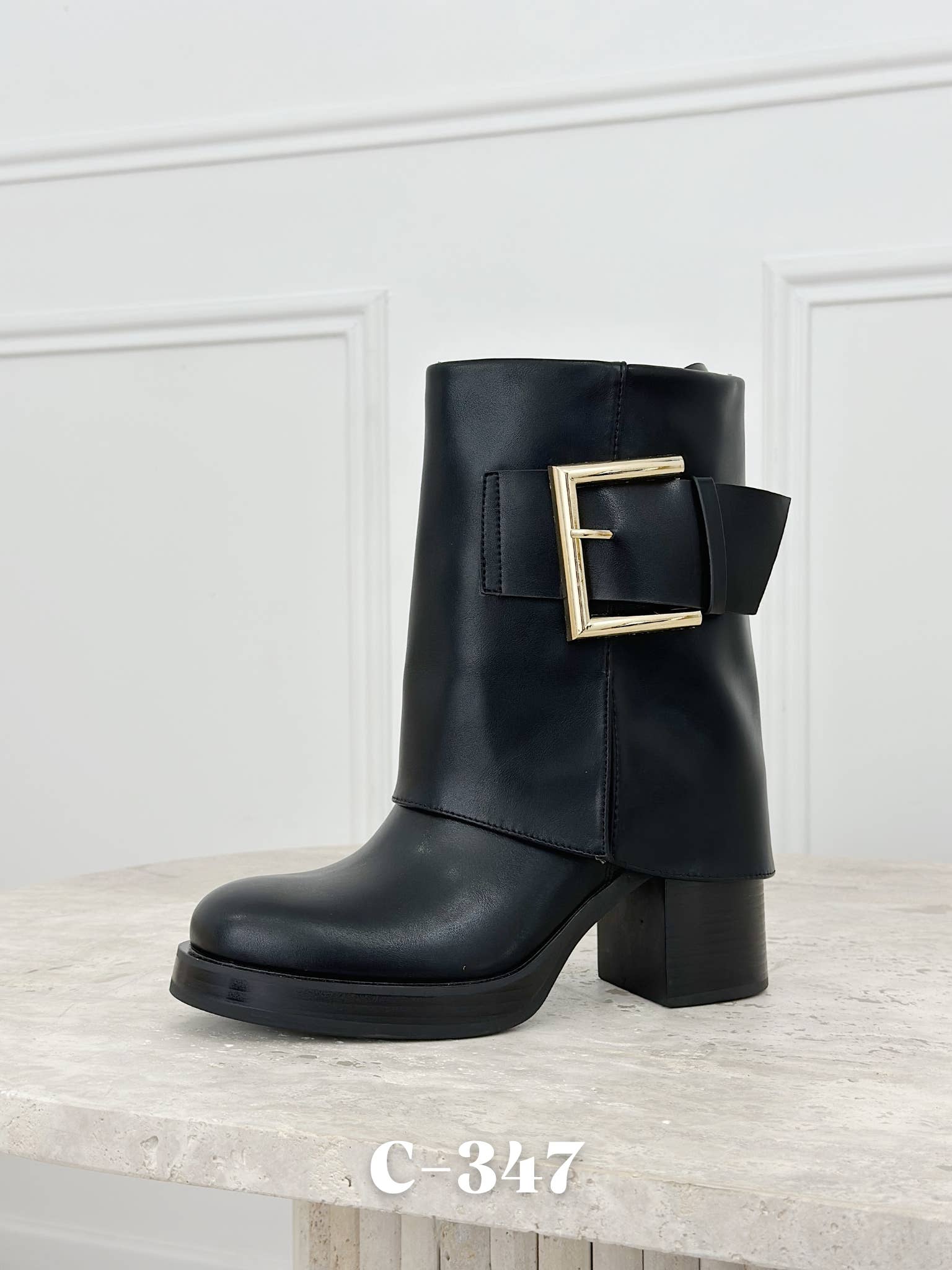 Stephan Paris - Wholesale Booties - Women's - Leather Ankle Boots with Gold Buckle C-3470