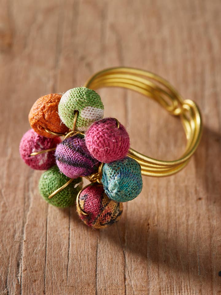 Recycled Sari Flower Bead Ring for wholesale by Namaste