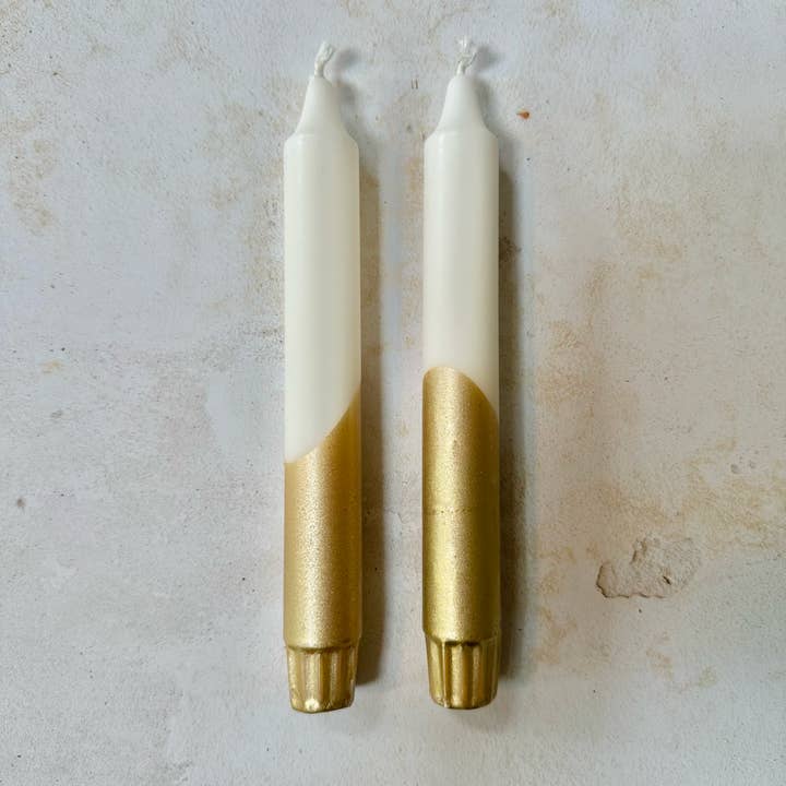 Gold & Cream Christmas Handmade Dinner Candles for wholesale by Florrie and Wren