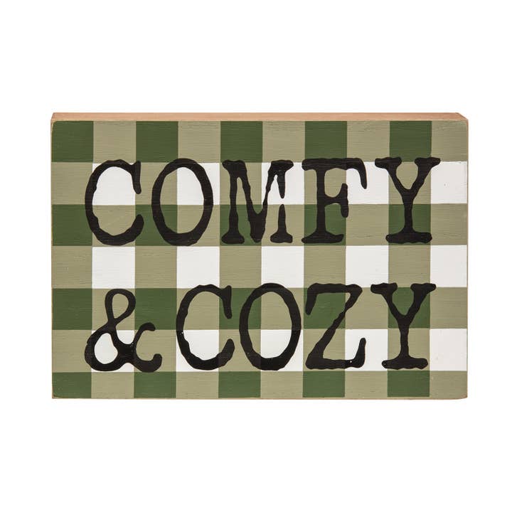 Comfy & Cozy Green Buffalo Check Box Sign for wholesale by Col House Designs