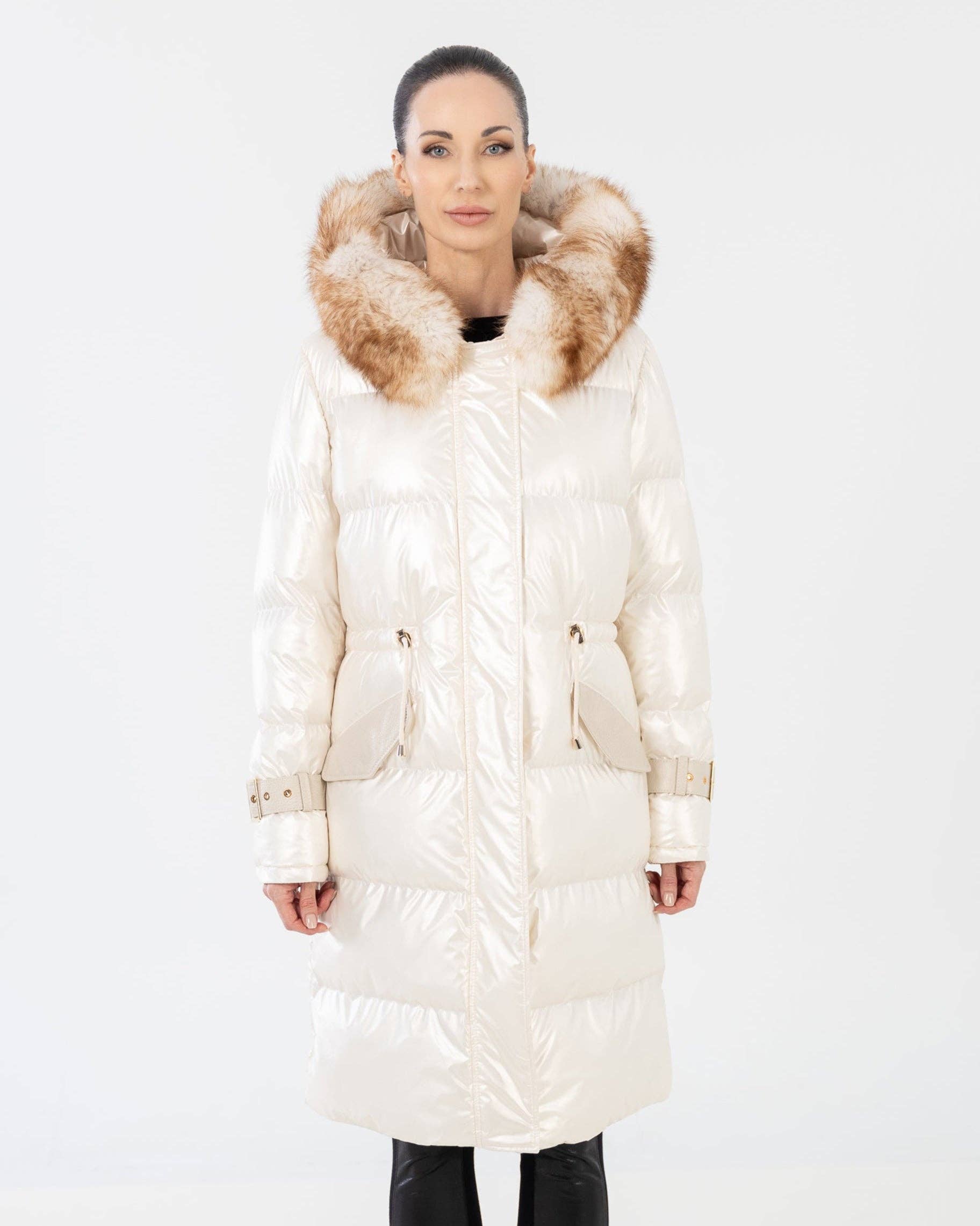 vit ALBA Parka Pufferjacka med avtagbar naturlig pälskrage för wholesale på Faire0