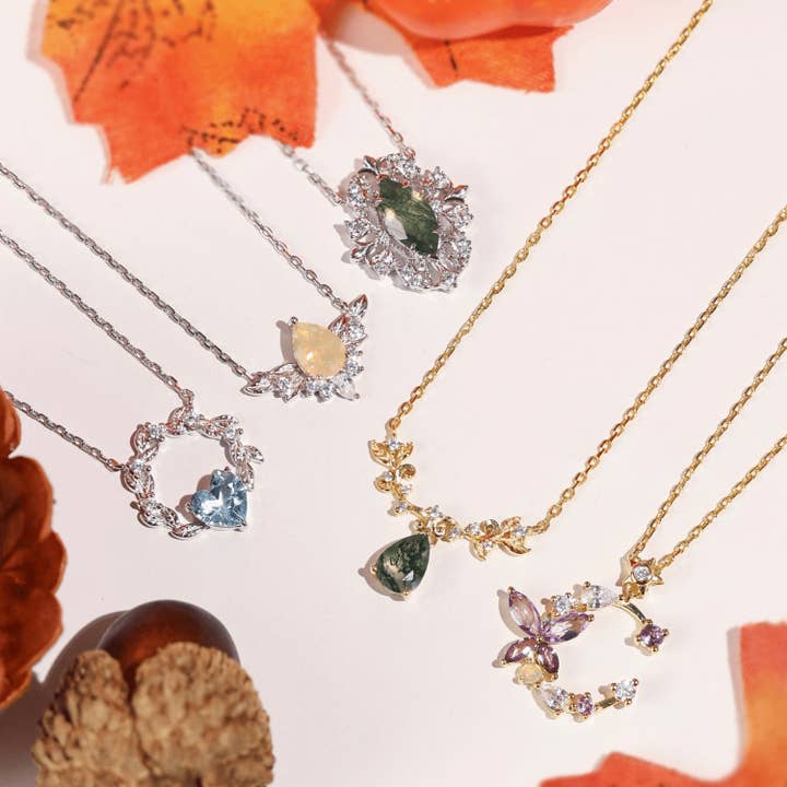 Azura Jewelry - Wholesale Pendant/Charm Necklace - Foliage Whispers Moss Agate Necklace (Yellow Gold)3