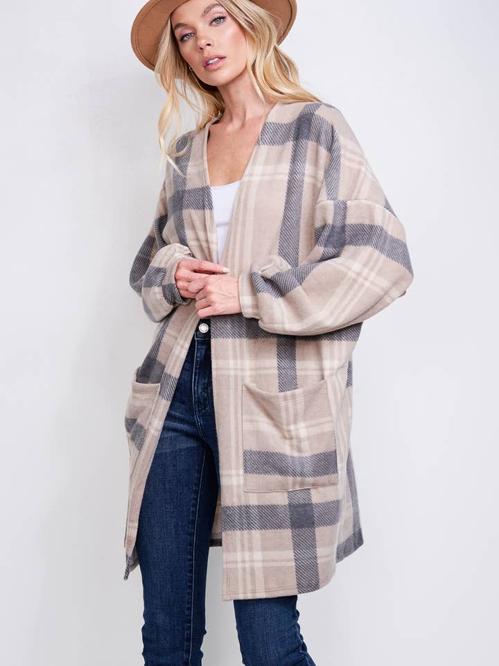 Phil Love - Wholesale Kimono - Women's - T872F02 - Preppy Plaid Loose-Fit Women's Kimono Cardigan35