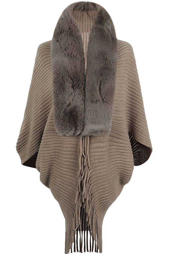 UNISHE - Wholesale Cape - Women's - Plain Fleece Tassle Knitting Cape MMY1493