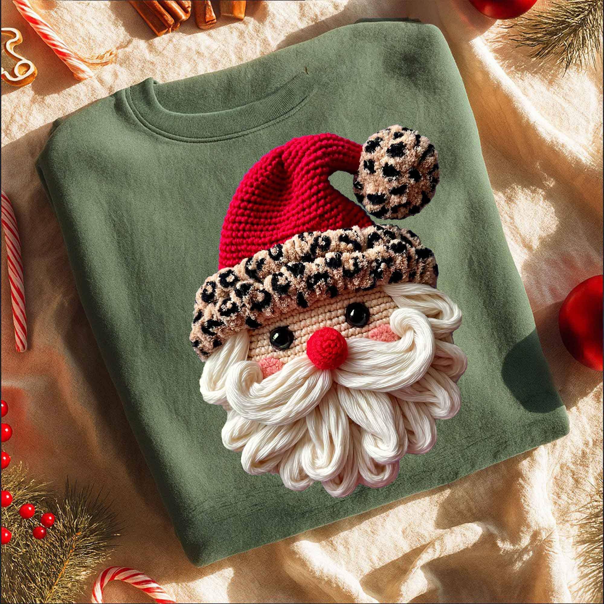 DLT Ecommerce - Wholesale T-Shirt (Graphic) - Women's - Santa Claus Head in Leopard Hat Shirt, Xmas Santa Sweater2