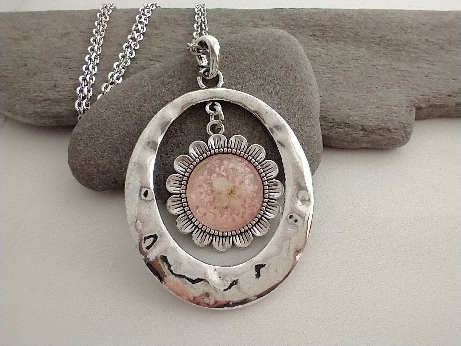 Piccadilly Pendants - Wholesale Pendant/Charm Necklace - Pressed Flower Statement Necklace, 6 Colors4