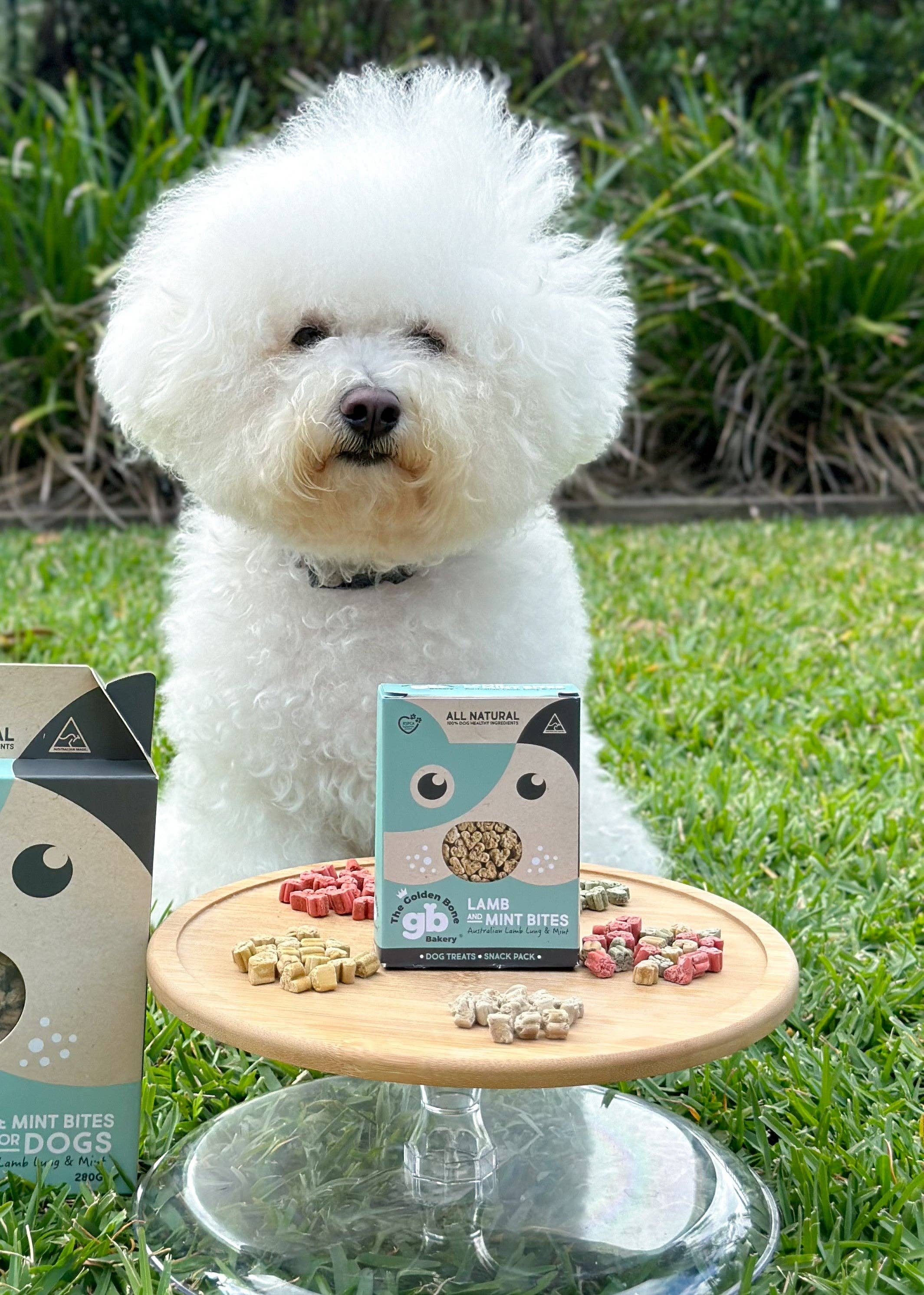 The Golden Bone Bakery – wholesale Pet treats – Dog – SNACK PACKS Lamb & Mint Bites Dog Treats1