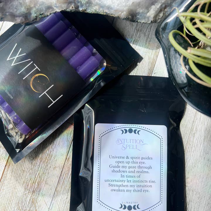 Lunastry - Wholesale Meditation Supplies - Intuition Spell Purple Candle Kit1