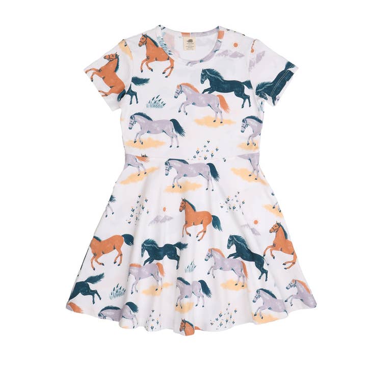 Vestido Evasê Happy Horses por atacado de walkiddy