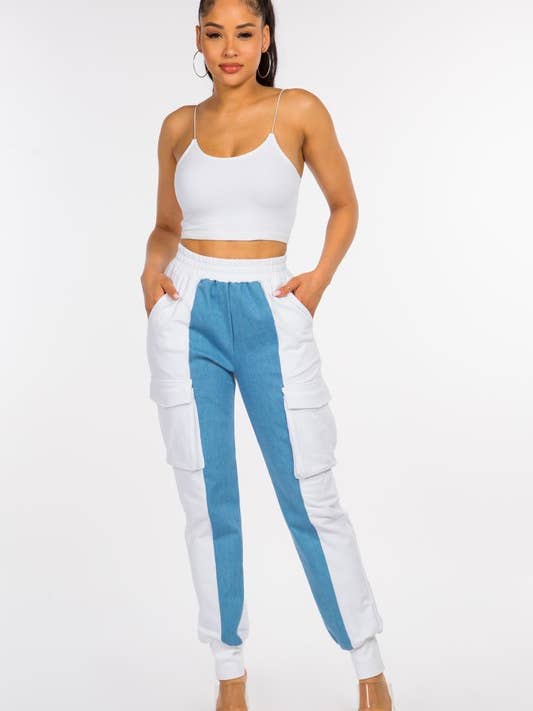 Ensemble 049-815 - Pantalon cargo combiné en jean éponge français avec haut pour la vente par LABIJOU