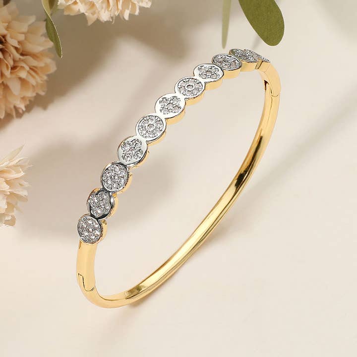 HEMLIG LÅDA_Rostfritt Stål Strass Pavé Cirkelmotiv Gångjärnsarmband för wholesale av Sensibling Corp.