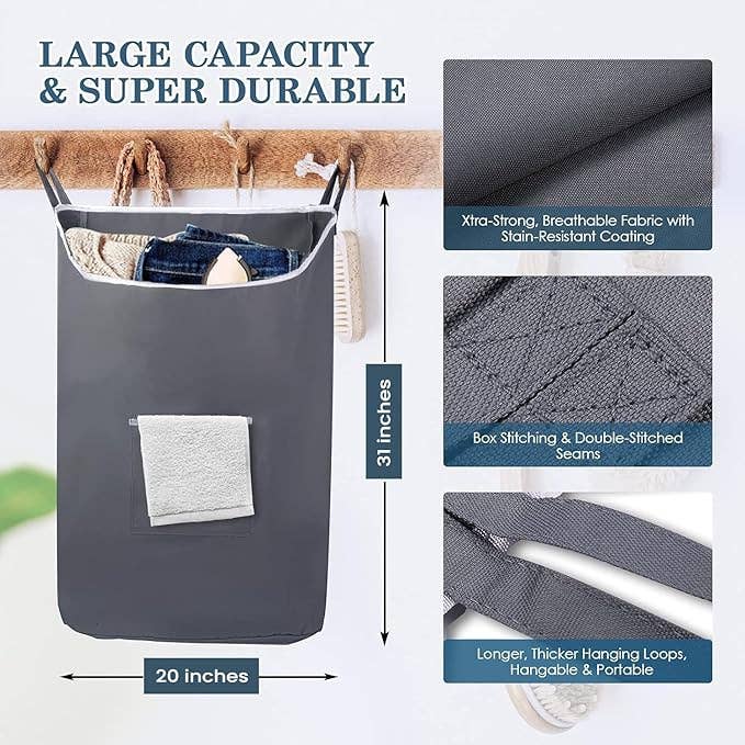 The Fine Living Company - Wholesale Laundry Hamper - XL Hanging Laundry Hamper with Hooks & Zipper – Gray1