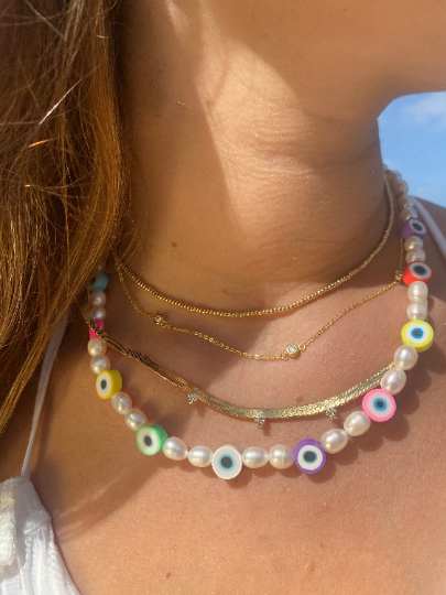 Mali Beads – Großhandel Kette mit Anhänger/Charm – CZ Diamant Station Halskette – Zarter vergoldeter Schichtschmuck4