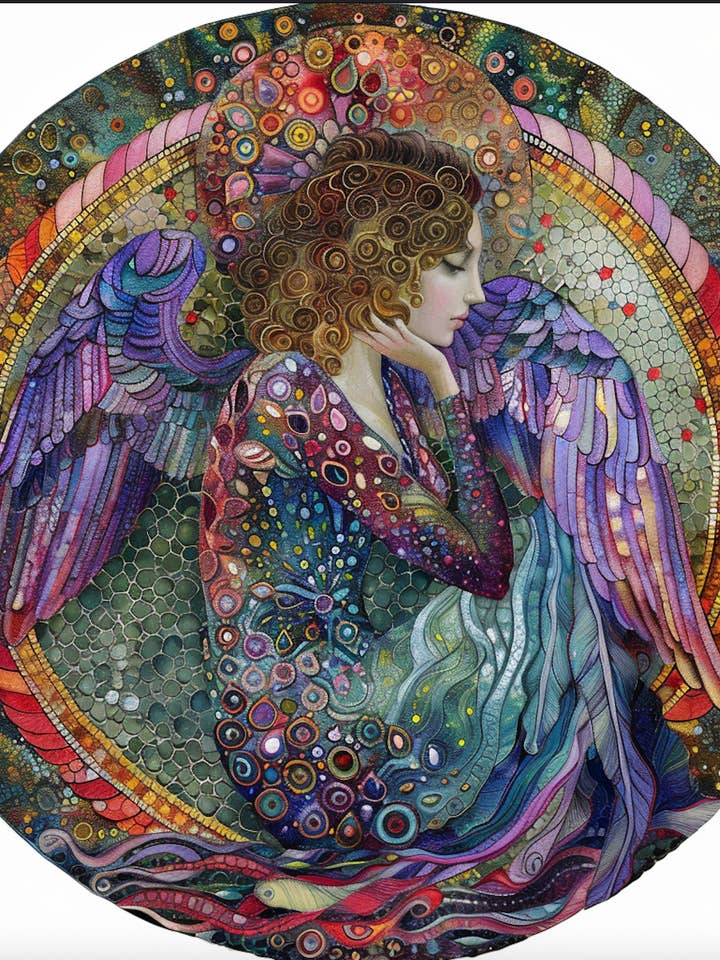 Beautiful Angel Art Tambourine and Ribbon for wholesale by Bodhi Leaf Market