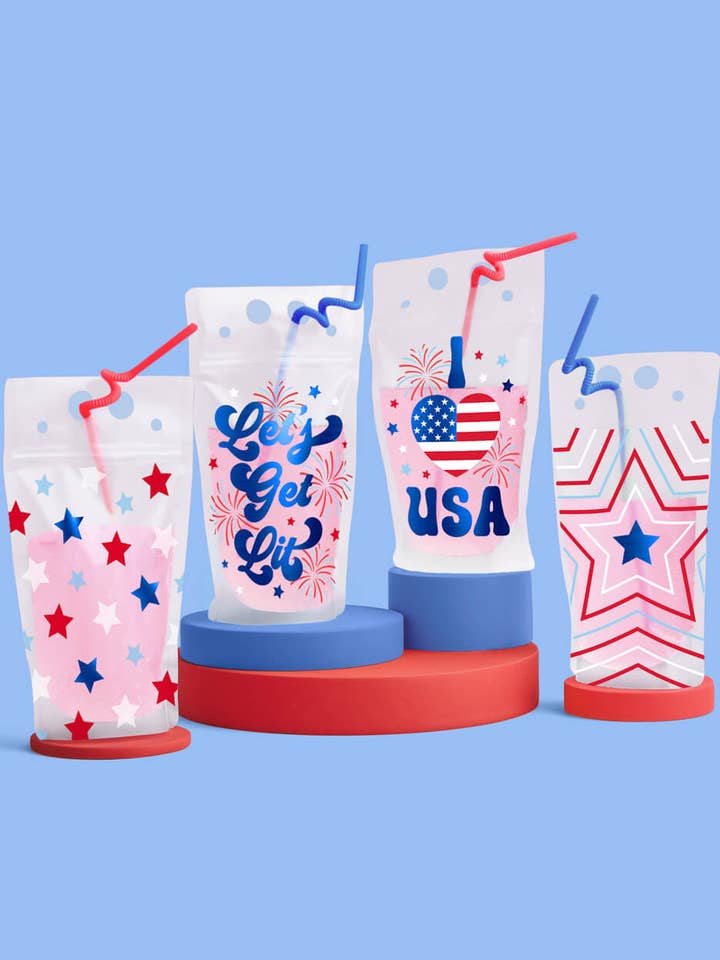 Party In The USA Sippers - 16 pouches + straws for wholesale by xo, Fetti