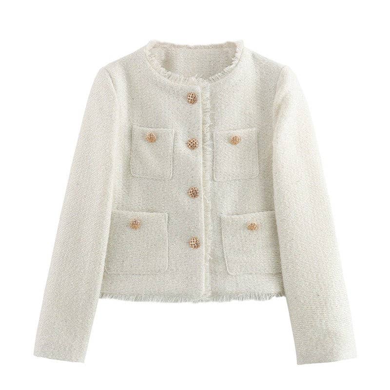 UZ Wholesale Store - Wholesale Jacket - Women's - Metal Buttons Pocket Tweed Short Jacket Single-Breasted Coat Women's Jacket10