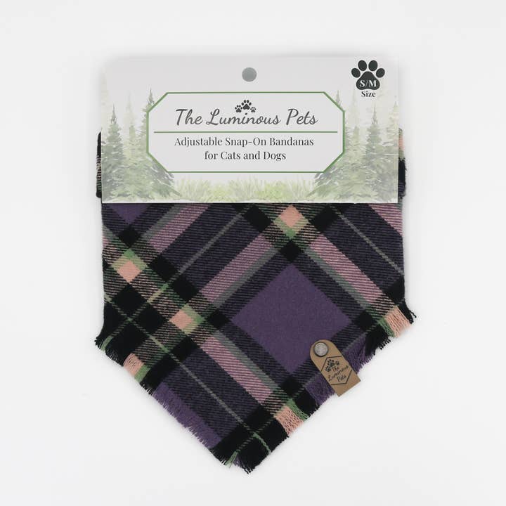 The Luminous Pets - Wholesale Pet Bandana - Dog - Purple Plaid Bandana | Cat & Dog Bandana |Adjustable Snap On